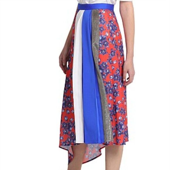Vestire Skirt Womens Midi A-Line Asymmetrical Hem Size XS Red -White- Blue 27" W - Picture 1 of 11